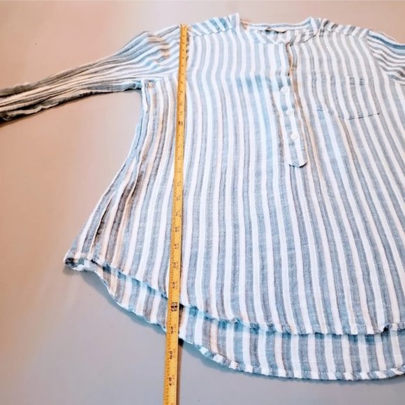 LUCKY BRAND Button Down Top, Blue White Linen Striped Long Sleeve Casual Boho, S - Picture 9 of 12